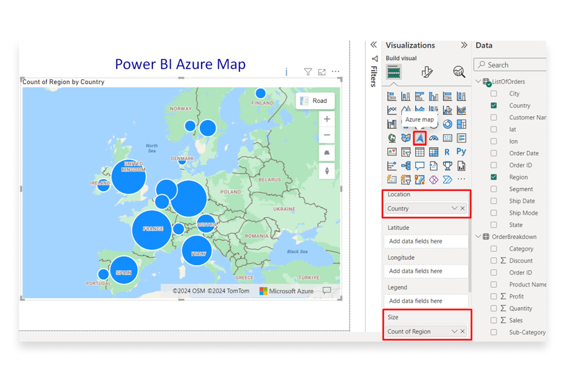 Power BI map visualization